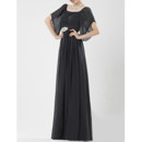 Classic Cap Sleeves Black Chiffon Floor Length Formal Mother of the Bride Dress