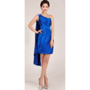 Custom Classic One Shoulder Short Sheath Blue Satin Homecoming Dress for Girls