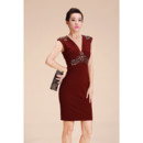 Modern Tight Column/ Sheath V-Neck Short Satin Homecoming Dress