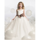 Classic Ball Gown Square Neck Floor Length Satin Bow Flower Girl Dress with Bow/ First Communion Dress