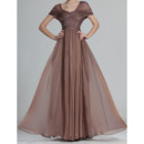Women's Modern Stylish Long Chiffon Mother of the Bride Dress with Cap Sleeves