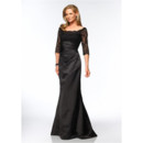 Mermaid Off-the-shoulder 3/4 Long Sleeves Lace Floor Length Black Mother of the Bride Dress