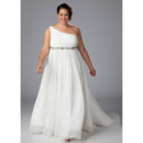 Simple A-Line One Shoulder Chiffon Court Train Wedding Dress with Beaded