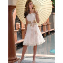 Classic Stylish A-Line Short Lace Reception Wedding Dress/ Sweetheart Petite Short Bridal Dress with Sash