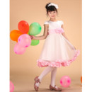 Kids Princess A-Line Short Satin First Communion Dress with Cap Sleeves