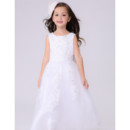 Catholic A-Line Round Neck Floor Length Satin Little Girls First Communion Dress