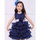 Little Girls Stunning Short Satin Layered Skirt Flower Girl Dress with Sashes