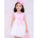 Inexpensive Pretty Empire Short Pink Flower Girl Dress with Short Sleeves