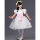 Adorable Ball Gown First Communion Dress with Bubble Sleeves and Bows