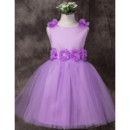 Handmade Pretty Ball Gown Short Satin Applique Little Girls Party Dress