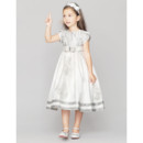 Kids Cute Cap Sleeves Knee Length A-Line Satin Flower Girl Princess Dress