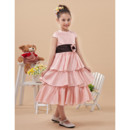 Pretty Cap Sleeves Tea Length Layered Skirt First Communion Dress