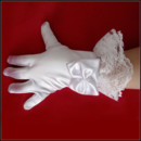 Short Wrist Elastic Satin Lace Flower Girl/ First Communion Gloves with Bow
