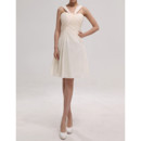 Affordable Straps Sleeveless Knee Length White Chiffon Bridesmaid Dress