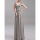 Women's Elegant Column V-Neck Sleeveless Floor Length Chiffon Evening Dress