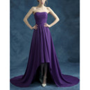 Women's Classic Strapless High-Low Asymmetric Purple Chiffon Evening Dress