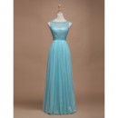 Discount Designer A-Line Bateau Sleeveless Floor Length Tulle Formal Evening Dress