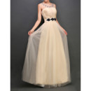 Women's Beautiful Bateau Sleeveless Floor Length Tulle Evening Dress