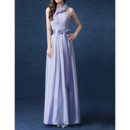 Beautiful Modern Floral Neckline Floor Length Chiffon Lavender Evening Dress