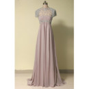 Beautiful Empire Waist Short Sleeves Long Chiffon Beading Evening Dress for Women