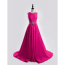 Affordable Custom A-Line Sleeveless Court Train Satin Backless Plus Size Evening Dress