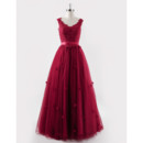 Classic Modern Ball Gown Long Red Organza Embroidery Formal Evening Dress