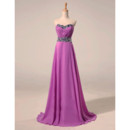 Designer Modern A-Line Sweetheart Sweep Train Chiffon Rhinestone Evening Dress