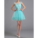 Top Classic A-Line Sleeveless Short Satin Tulle Cocktail Homecoming Dress