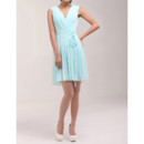 Girls Pretty V-Neck Short Chiffon Pleated Homecoming Dress with Belts