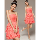 Girls Beautiful A-Line Strapless Mini/ Short Chiffon Ruffle Homecoming Dress