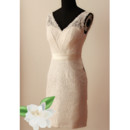 Simple Classy Sheath V-Neck Short Lace Reception Wedding Dress
