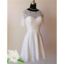 Stylish A-Line Lace Short Recption Wedding Dress with Sleeves