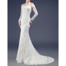 Classic Timeless Sheath Off-the-shoulder Long Lace Wedding Dress with Sleeves