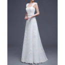 Classy Modest A-Line Straps Floor Length Satin Organza Wedding Dress