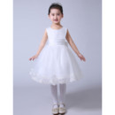 Kids Ball Gown Knee Length Organza Satin Bow Flower Girl Dress for Wedding