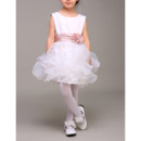 Kids Lovely Sleeveless Short Ruffle Skirt Flower Girl Dress with Belts