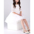 Little Girls Lovely A-Line Short Organza Lace Flower Girl Dress with Sleeves