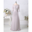 Designer Elegant A-Line Floor Length Chiffon Mother Dress with 3/4 Sleeves