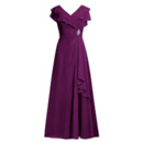 Modest V-Neck Long Purple Chiffon Plus Size Mother of the Bride/ Groom Dress