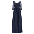 Elegant V-Neck Floor Length Chiffon Plus Size Formal Mother Dress with 3/4 Sleeves