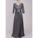 Custom Designer Floor Length Chiffon Plus Size Mother Dress with 3/4 Lace Sleeves