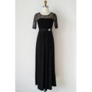 Inexpensive Designer Long Chiffon Black Mother Dress with Half Lace Sleeves