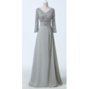Designer Modest Long Chiffon Formal Mother Dress with Long Lace Sleeves
