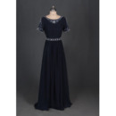 Discount Beautiful Long Black Chiffon Formal Mother Dress with Short Sleeves