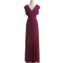 Inexpensive Elegant Column V-Neck Chiffon Mother Dress with Cap Sleeves