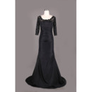 Custom Designer Long Taffeta Black Formal Mother Dress with 3/4 Long Lace Sleeves