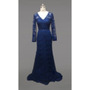 Modest Sheath V-Neck Lace Formal Mother Dress with Long Lace Sleeves