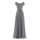 Elegant Modest Long Chiffon Mother of the Bride Dress with Short Sleeves