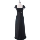 Custom Empire Square Neck Black Chiffon Formal Mother Dress with Cap Sleeves