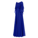 Custom Elegant Long Blue Chiffon Formal Mother Dress with Cap Sleeves